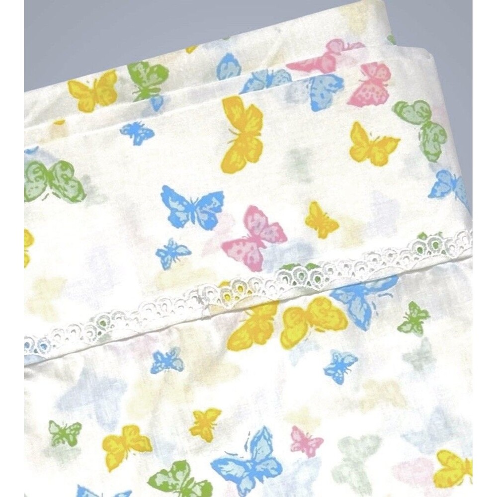 Vintage Wamsutta Dior Twin Sheet Set 1 Pillowcase Butterfly Print Delicado 70s